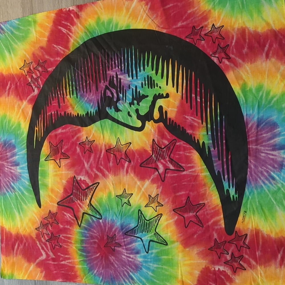 tie dye moon and stars wall hanging